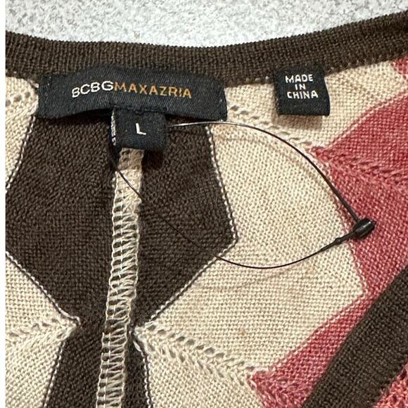BCBGMaxazria Sz L‎ Dolman Kimono Scallop Sleeve Wool Wrap Sweater Zig Zag Retro - Picture 3 of 11
